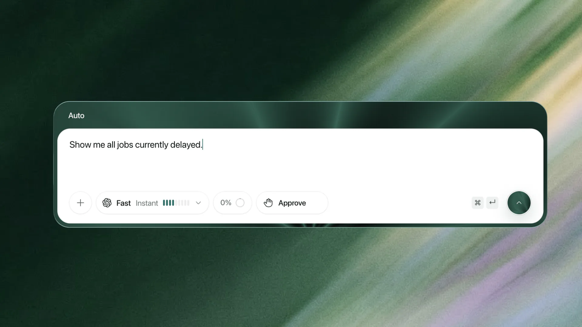 Dexter prompt composer showing: Show me all jobs currently delayed.