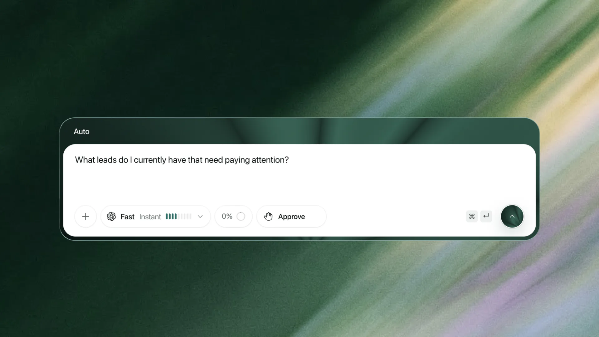 Dexter prompt composer showing: What leads do I currently have that need paying attention?