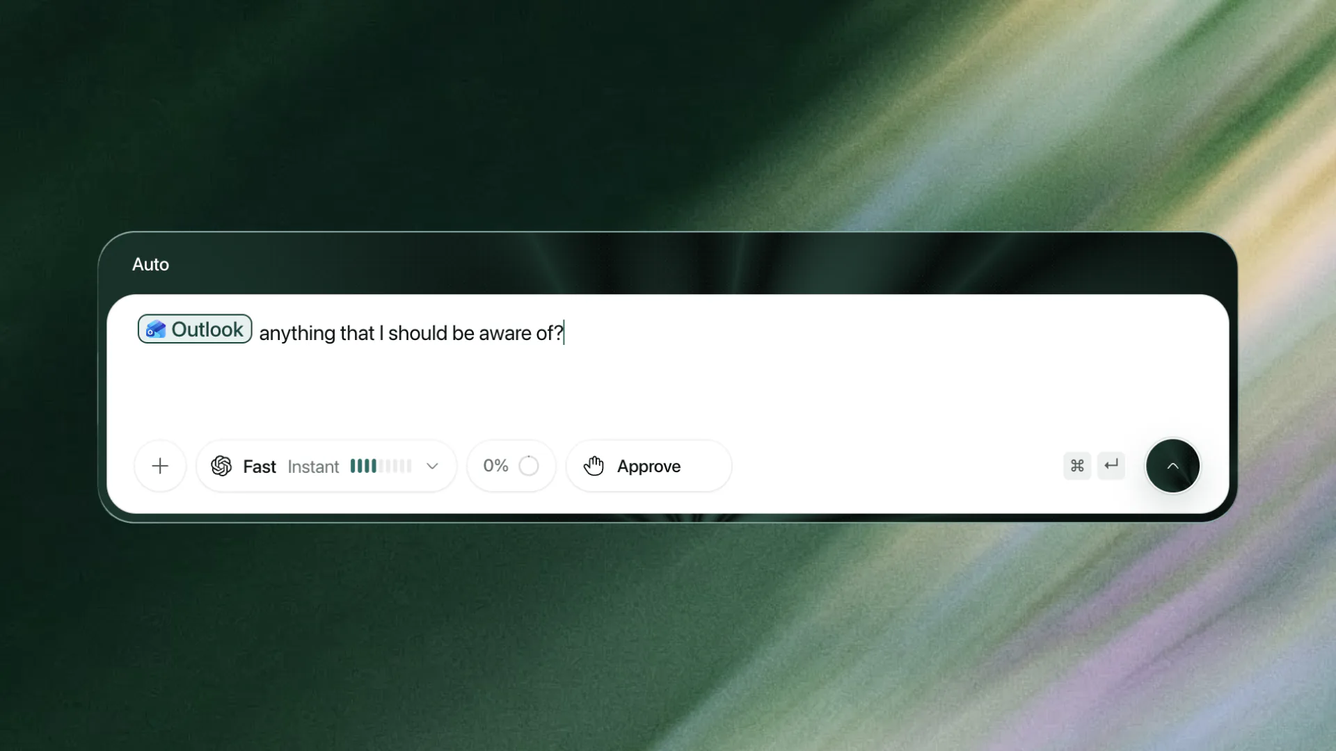 Dexter prompt composer showing: Outlook, anything that I should be aware of?