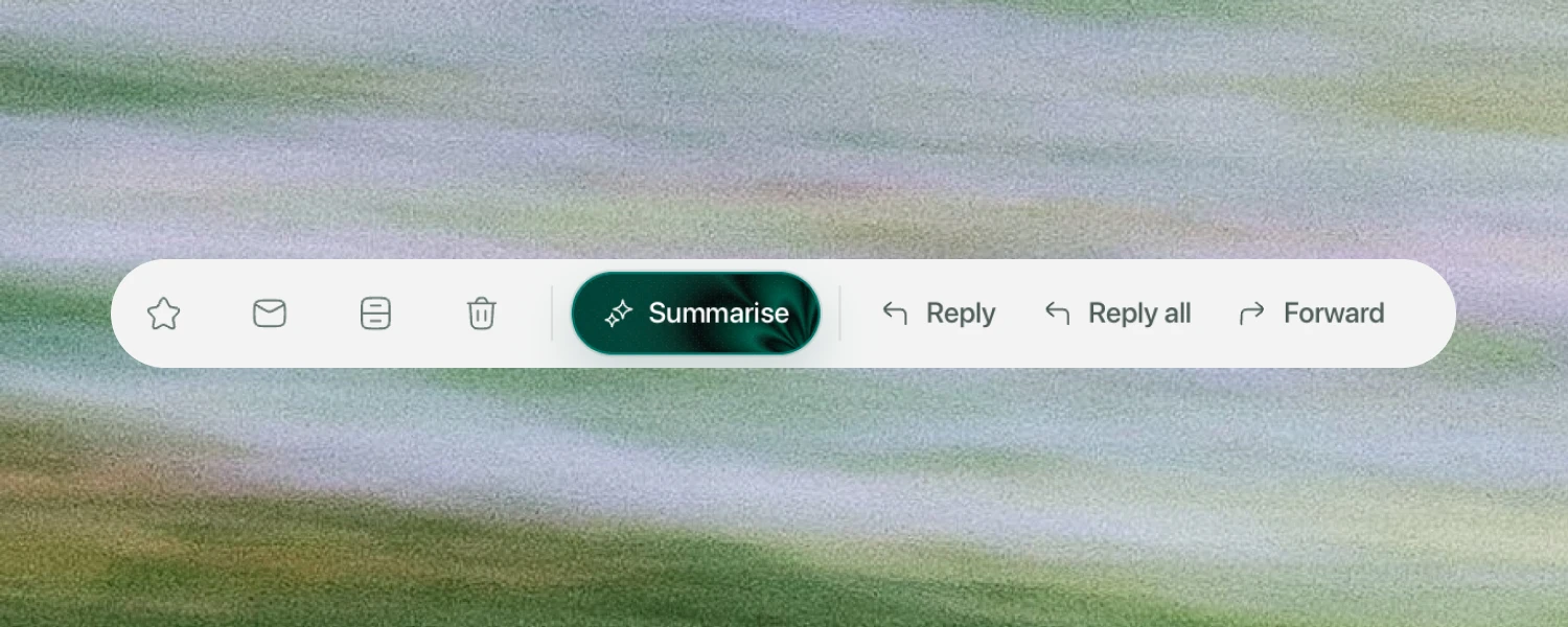 Inbox thread controls for starring, marking unread, archiving, deleting, summarising, replying and forwarding