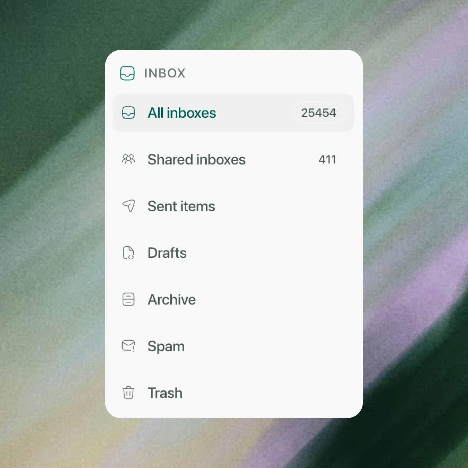 Multideck Inbox navigation showing all inboxes, shared inboxes and provider folders